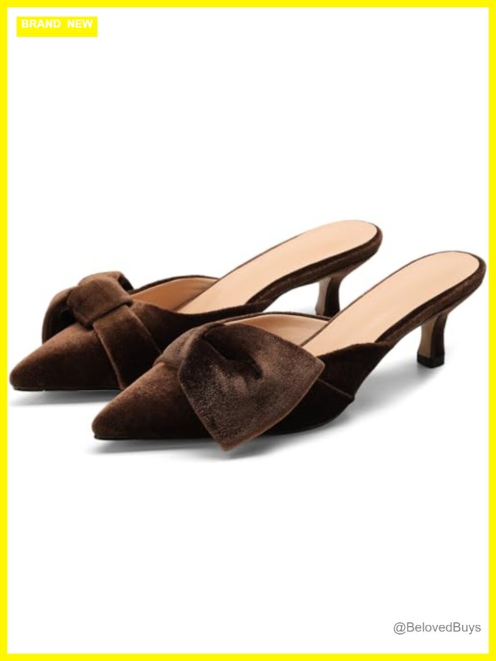 Velvet Bow Kitten Heel Mules Pointed Toe Slip-On Dress Pumps